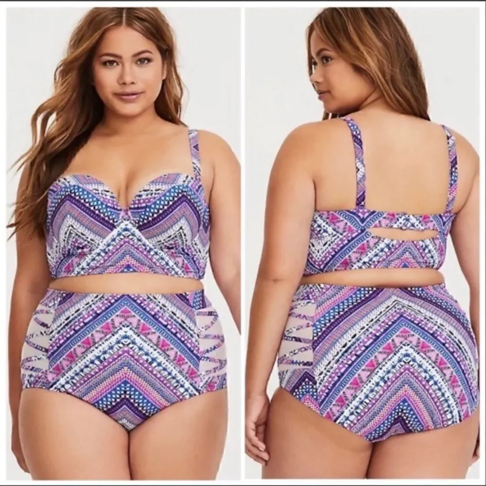 Torrid Pink MULTICOLOR CHEVRON PUSH-UP Mesh inset BIKINI BOTTOMS ONLY sz 4